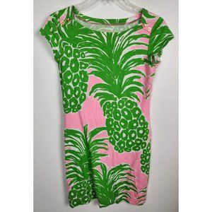 Lilly Pulitzer Women's Sz. XS Loren Pink & Green Pineapple Dress Boatneck